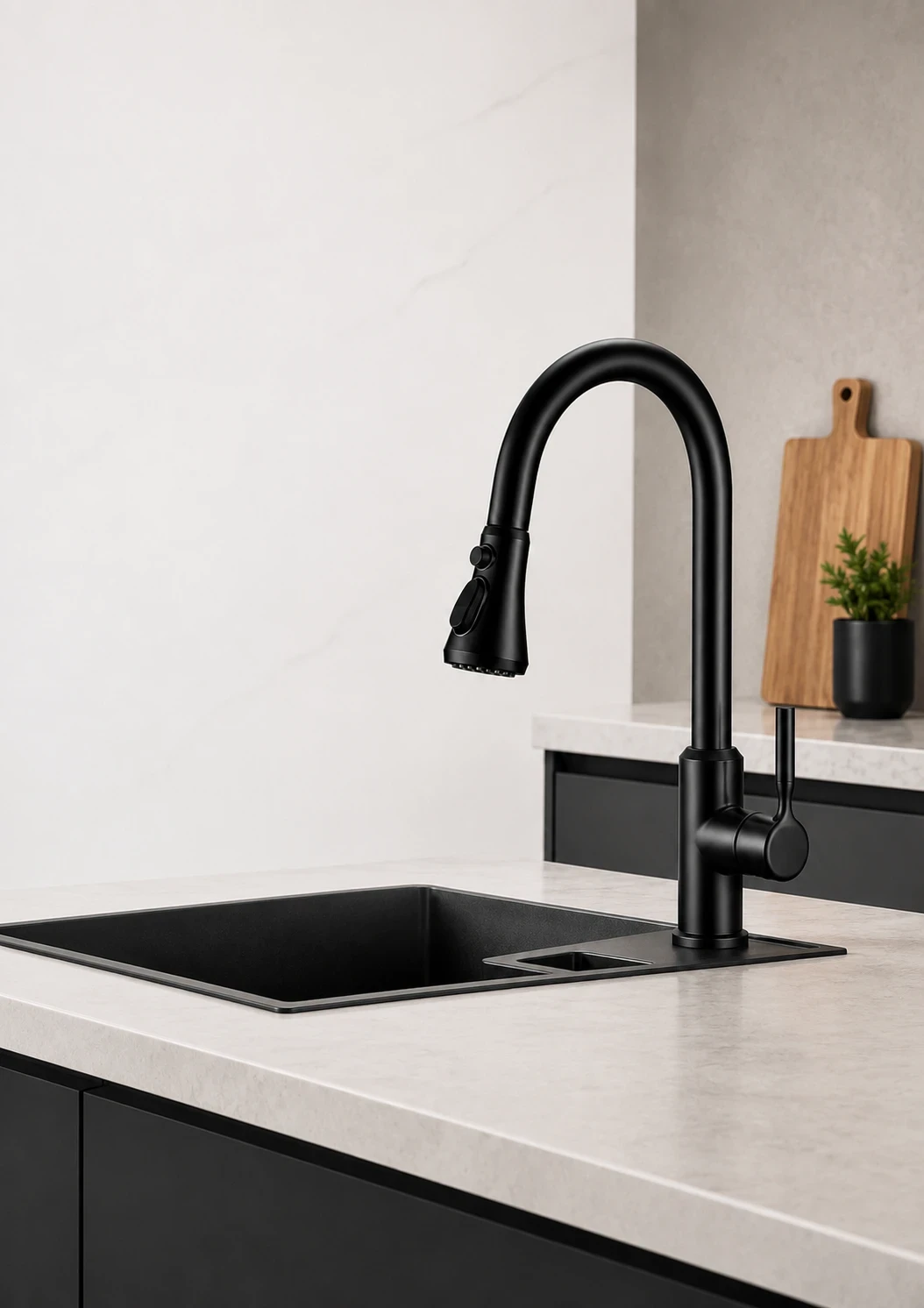Vòi bếp nóng lạnh rút dây màu Niken Đen KNN1368