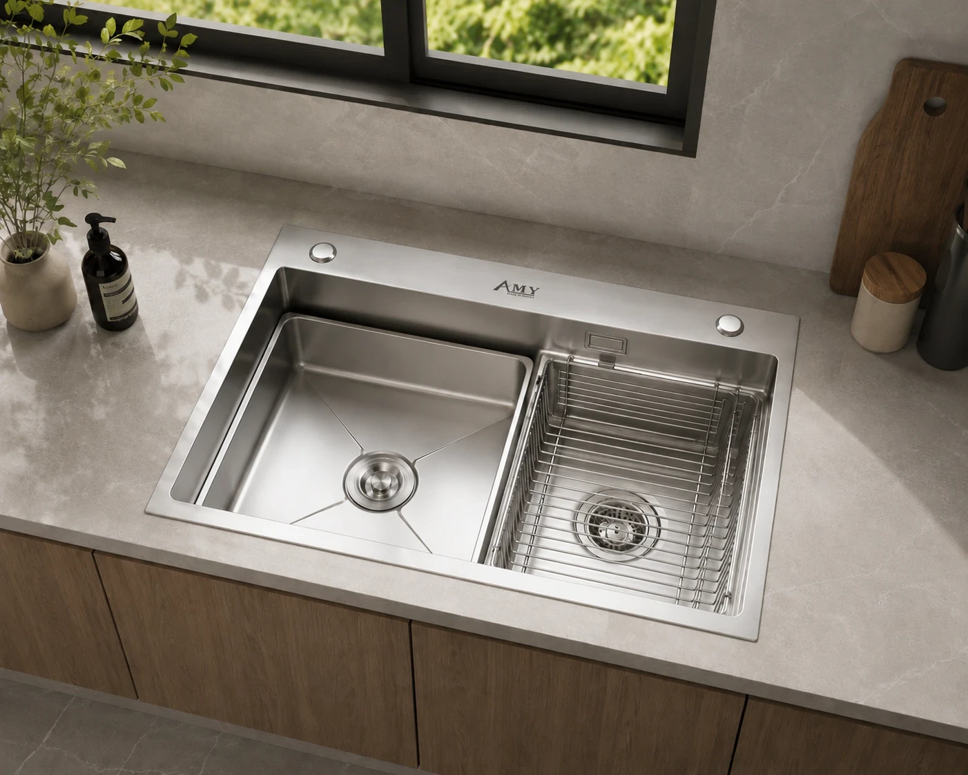 Chậu rửa 1 hố giật cấp mặt sần AM 8280
