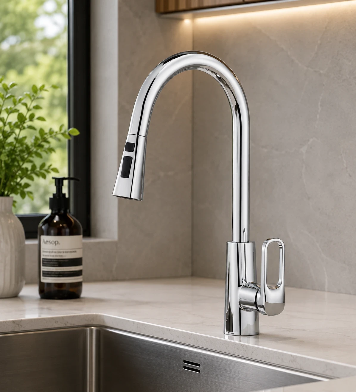 Vòi bếp nóng lạnh cắm chậu rút dây 2 chế độ AM 1008